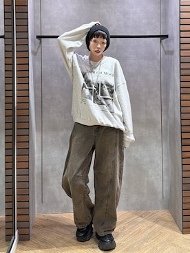 「PAGEBOY（ページボーイ）のルーズサマービーニー（ニットキャップ/ビーニー、ブラック系）」を使った、ｼﾐさん（レディース・161cm）の秋コーディネート