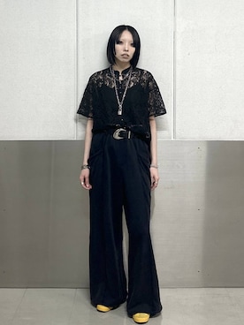 「PAGEBOY（ページボーイ）のWEB限定アイテム / レースバンドカラーシャツ（シャツ/ブラウス、ブラック系）」を使った、ｼﾐさん（レディース・161cm）の春コーディネート