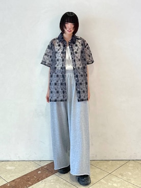 「PAGEBOY（ページボーイ）のサイドタックルーズウラケパンツ/イージーパンツ【4color・2size】（スウェットパンツ）」を使った、ｼﾐさん（レディース・161cm）の夏コーディネート