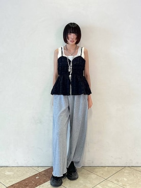 「PAGEBOY（ページボーイ）のサイドタックルーズウラケパンツ/イージーパンツ【4color・2size】（スウェットパンツ）」を使った、ｼﾐさん（レディース・161cm）の夏コーディネート