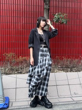 「PAGEBOY（ページボーイ）の【セットアップ対応】チェックMIXジャケット 《2サイズ展開》（テーラードジャケット）」を使った、ｼﾐさん（レディース・161cm）の秋コーディネート