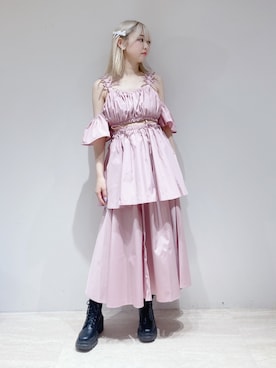 美品 lilLilly オフショルストライプシャツドレス