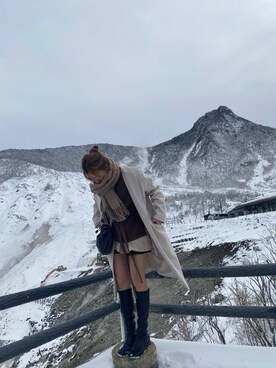「LOWRYS FARM（ローリーズファーム）のアイテム（ノーカラーコート）」を使った、チさん（レディース・159cm）の冬コーディネート