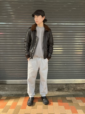 「ハンチング」｜「アイテム（ミリタリージャケット）」を使った、しんたろうさん（メンズ・173cm）の春コーディネート