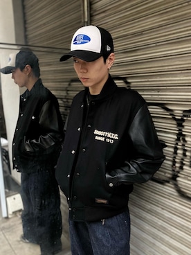 「schott（ショット）のアイテム（スタジャン）」を使った、しんたろうさん（メンズ・172cm）の秋コーディネート