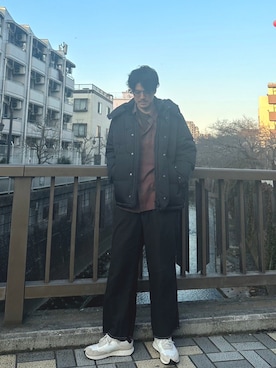 「MAISON SPECIAL（メゾンスペシャル）のアイテム（パンツ、ブラック系）」を使った、わんさん（メンズ・182cm）の冬コーディネート