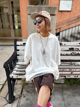 「アイテム（その他パンツ、ブラウン系）」を使った、mamiさん（レディース・153cm）の夏コーディネート