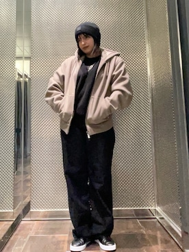 「armaniexchange」｜「アイテム（ニットキャップ/ビーニー）」を使った、Sanamさん（レディース・168cm）の冬コーディネート