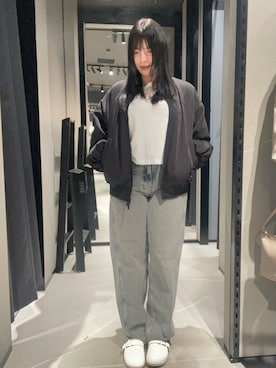 「ARMANI EXCHANGE（アルマーニエクスチェンジ）の【A|X アルマーニ エクスチェンジ】ビッグポケット フーデッドブルゾンジャケット（ブルゾン、ブラック系）」を使った、Sanamさん（レディース・168cm）の夏コーディネート