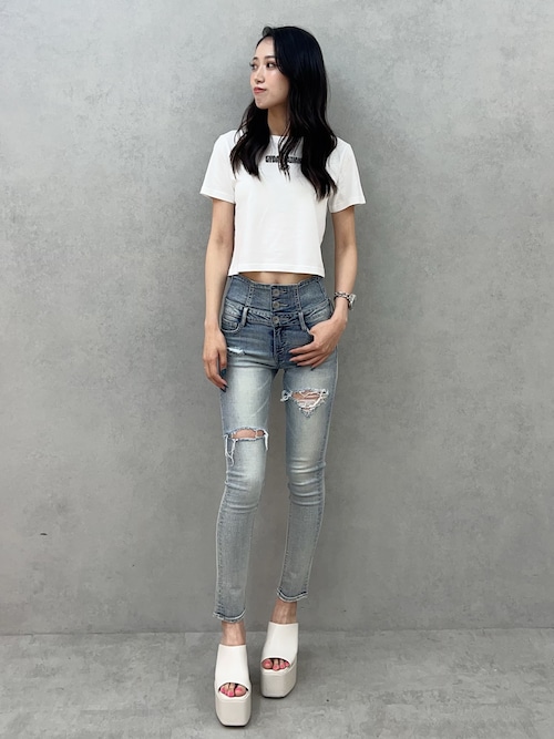 GYDA バックカット ダメージデニムスキニー XS GYDA ハイウエスト バッククロス ダメージ スキニーデニムパンツ