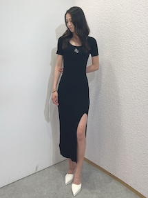 GGプレートハーフスリーブLONGニットワンピース｜ジェイダ（GYDA