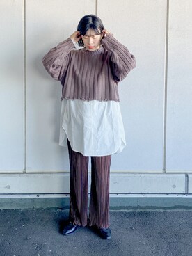 「select MOCA（セレクトモカ）の柔らかく履きやすいフェイクレザーゴールドビット付きローファー（ローファー）」を使った、まいさん（レディース・164cm）の秋コーディネート