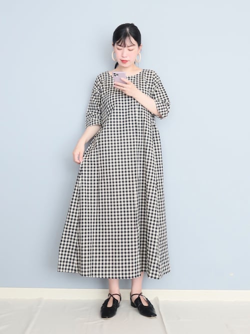 ギンガムチェックボリュームワンピース（ワンピース）｜Libra Cue