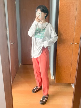 「Ungrid（アングリッド）のロゴロングスリーブTee（Tシャツ/カットソー）」を使った、まいさん（レディース・164cm）の夏コーディネート