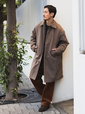「B:MING by BEAMS（ビーミングバイビームス）のアイテム（ステンカラーコート）」を使った、シュンさん（メンズ・173cm）の秋コーディネート