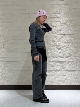 「kaorinomori（カオリノモリ）のkaorinomori  ディジーワッチ / カオリノモリ（ニットキャップ/ビーニー、ピンク系）」を使った、はなさん（レディース・151cm）の冬コーディネート