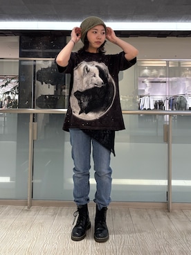 「OVERRIDE（オーバーライド）のOVERRIDE  LINEN ROCKET BEANIE / オーバーライド（ニットキャップ/ビーニー）」を使った、はなさん（レディース・151cm）の夏コーディネート