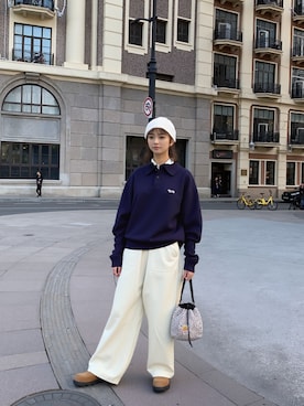 「アイテム（ポロシャツ）」を使った、JEANS FACTORYさん（レディース・157cm）の冬コーディネート