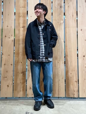 「DANTON（ダントン）のアイテム（カバーオール）」を使った、JEANS FACTORYさん（メンズ・175cm）の冬コーディネート