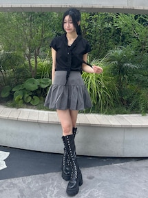 jouetie ストレッチレースアップロングブーツ 厚底 ブラック Lサイズ ストレッチレースアップロングブーツ 厚底（ブーツ）｜jouetie