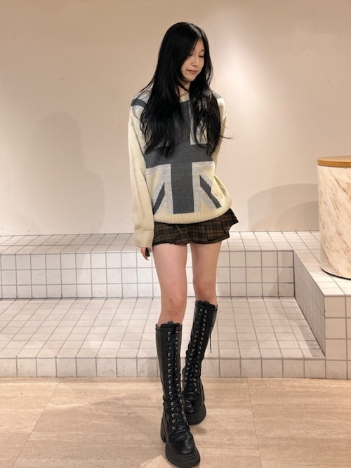 ストレッチレースアップロングブーツ 厚底 靴 秋服