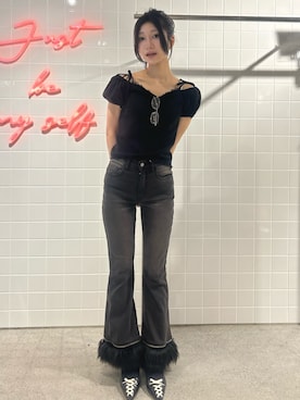 「jouetie（ジュエティ）のアイテム（デニムパンツ）」を使った、HIKARUさん（レディース・163cm）の夏コーディネート