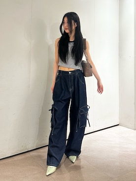 「jouetie（ジュエティ）のハトメポインテッドパンプス（パンプス、グリーン系）」を使った、HIKARUさん（レディース・163cm）の夏コーディネート