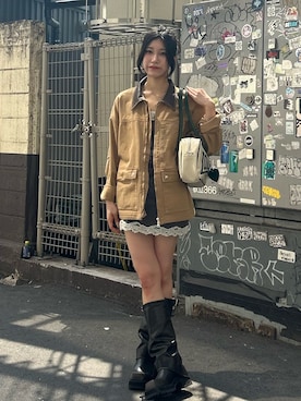 「アイテム（デニムジャケット）」を使った、HIKARUさん（レディース・163cm）の夏コーディネート