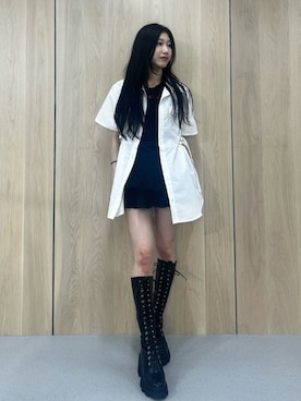 「jouetie（ジュエティ）のレースロゴタンクブラトップ（タンクトップ、ブラック系）」を使った、HIKARUさん（レディース・163cm）の春コーディネート
