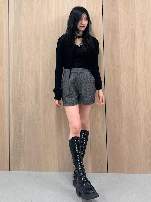 jouetie ストレッチレースアップロングブーツ 厚底 ブラック Lサイズ ストレッチレースアップロングブーツ 厚底 靴 冬服（ブーツ）｜jouetie