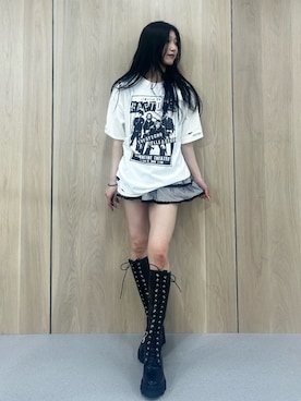 「jouetie（ジュエティ）のグランジダメージTシャツ（Tシャツ/カットソー、ホワイト系）」を使った、HIKARUさん（レディース・163cm）の春コーディネート