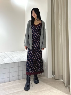 「jouetie（ジュエティ）のストレッチレースアップロングブーツ（ブーツ、ブラック系）」を使った、HIKARUさん（レディース・163cm）の秋コーディネート