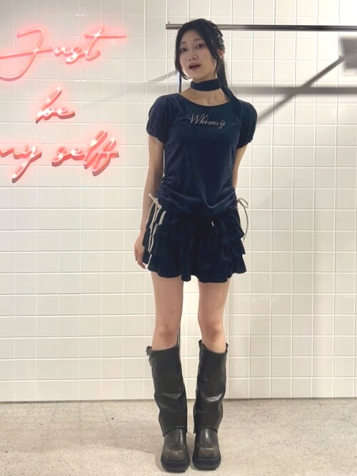 ベロアラインティアードミニスカート【セットアップ対応】冬服