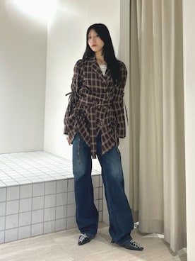 「jouetie（ジュエティ）のレースアップポインテッドパンプス（パンプス、ブラック系）」を使った、HIKARUさん（レディース・163cm）の秋コーディネート