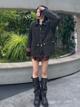 「アイテム（デニムジャケット）」を使った、HIKARUさん（レディース・163cm）の夏コーディネート