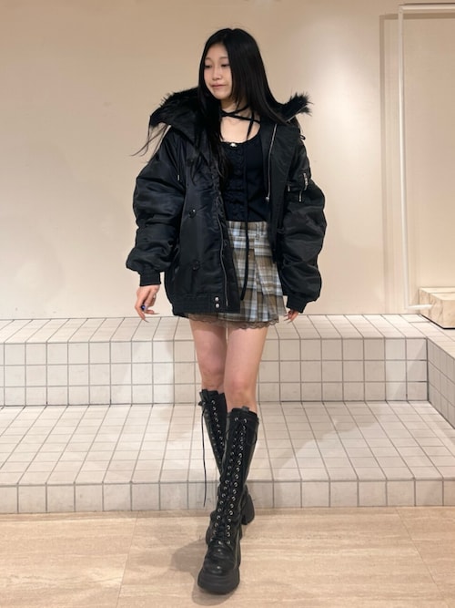 ストレッチレースアップロングブーツ 厚底 靴 秋服