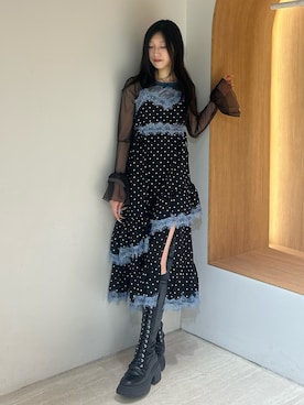「jouetie（ジュエティ）のレースドッキングフリルキャミワンピース（ワンピース、ブラック系）」を使った、HIKARUさん（レディース・163cm）の春コーディネート