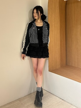 「jouetie（ジュエティ）の【LONSDALE×jouetie】トラックジャケット（ジャージ、ブラック系）」を使った、HIKARUさん（レディース・163cm）の春コーディネート