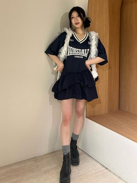 「jouetie（ジュエティ）のレースリボンハーネス（ベルト、ホワイト系）」を使った、HIKARUさん（レディース・163cm）の春コーディネート