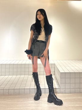 「jouetie（ジュエティ）のレイヤードキャミソール　カップ付き（キャミソール、ホワイト系）」を使った、HIKARUさん（レディース・163cm）の秋コーディネート