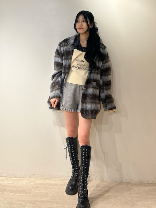 セール】ストレッチレースアップロングブーツ 厚底 靴 冬服（ブーツ