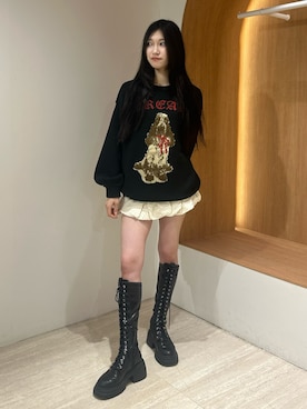 「jouetie（ジュエティ）のパターンバルーンミニスカパン ドット チェック（スカート）」を使った、HIKARUさん（レディース・163cm）の秋コーディネート