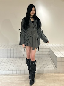 ギャザーリボンジャケットミニワンピース【セットアップ対応