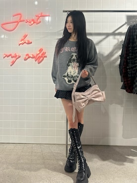 「jouetie（ジュエティ）のパターンバルーンミニスカパン ドット チェック（スカート）」を使った、HIKARUさん（レディース・163cm）の秋コーディネート