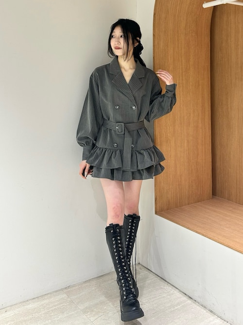 セール】ストレッチレースアップロングブーツ 厚底 靴 冬服（ブーツ