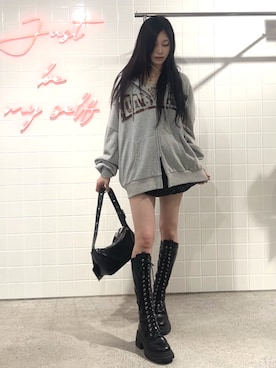 「jouetie（ジュエティ）のパターンバルーンミニスカパン ドット チェック（スカート）」を使った、HIKARUさん（レディース・163cm）の秋コーディネート