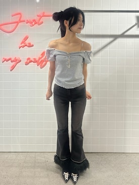 「jouetie（ジュエティ）のアイテム（デニムパンツ）」を使った、HIKARUさん（レディース・163cm）の夏コーディネート