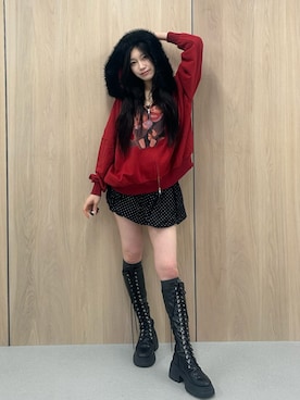 「jouetie（ジュエティ）のパターンバルーンミニスカパン ドット チェック（スカート）」を使った、HIKARUさん（レディース・163cm）の秋コーディネート