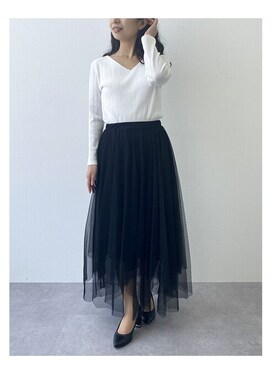 「nissen（ニッセン）の【Hana服】イレギュラーヘムロング丈チュールスカート（スカート、ブラック系）」を使った、nissen Ladies Usersさん（レディース）の秋コーディネート