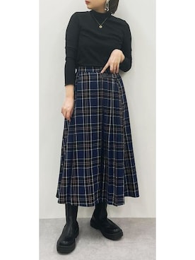 「nissen（ニッセン）の細リブハイネックカットソートップス（Tシャツ/カットソー、ブラック系）」を使った、nissen Ladies Usersさん（レディース）の秋コーディネート